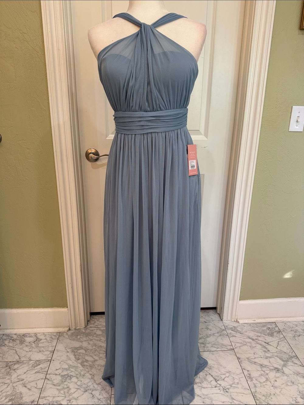 Bridesmaid Prom Formal Blue Halter Maxi Dress